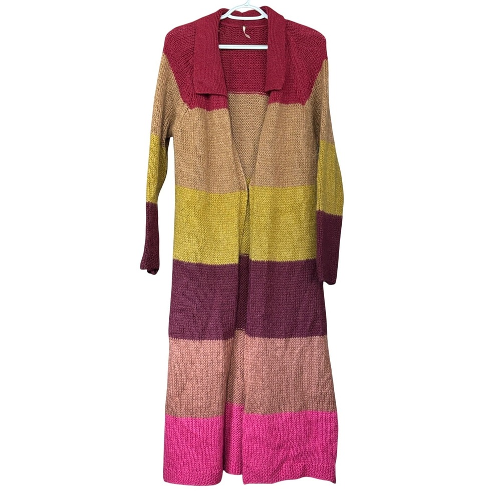 Free People Medium Mohair Over the Rainbow Duster Cardigan Sweater Color Block